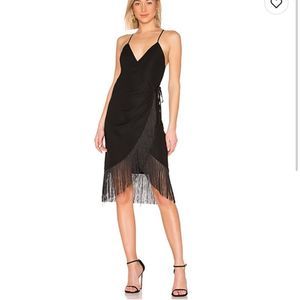 Michael Costello X Revolve black wrap dark navy detail fringe sexy dress small